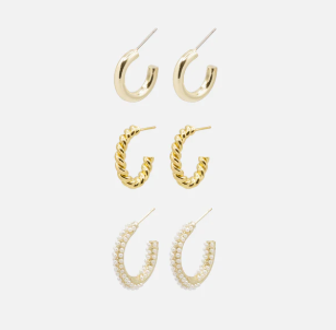 Bizou Trio of gold hoop earrings