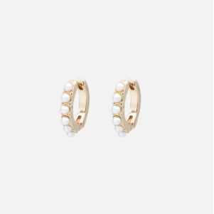Textured gold huggie earrings with inlaid pearls