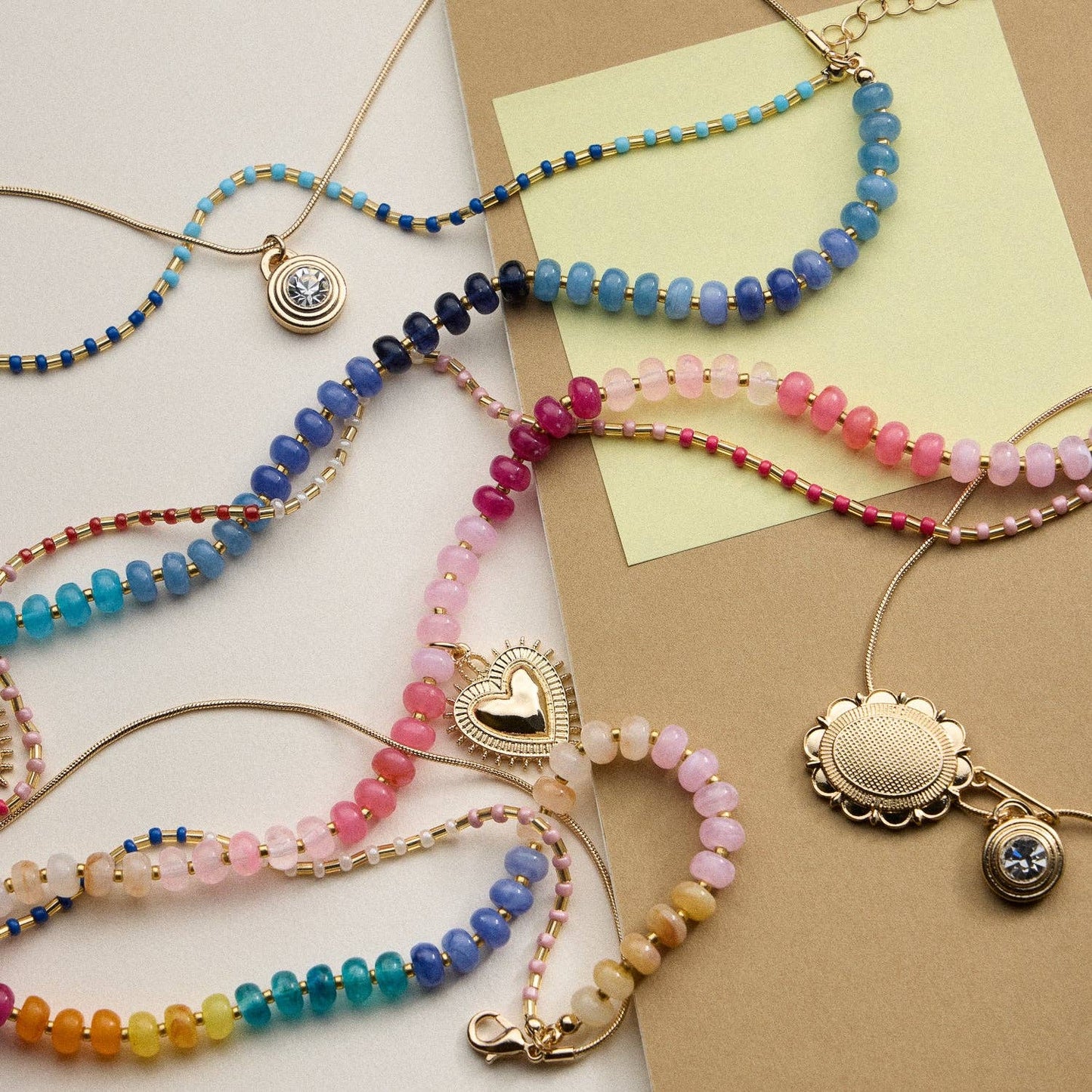 Layered Beaded and Pendant Necklace Set