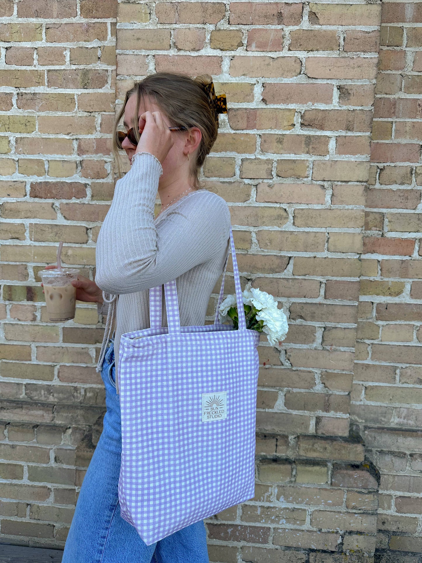 Lavender Gingham Tote Bag