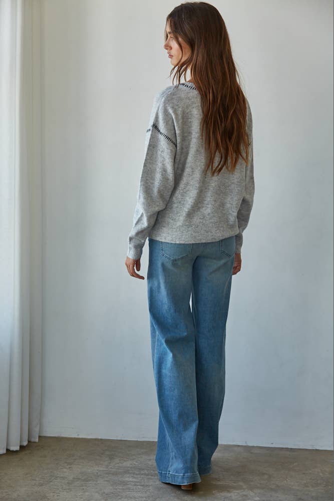 By Together Knit Sweater With Contrast Stitching Detail