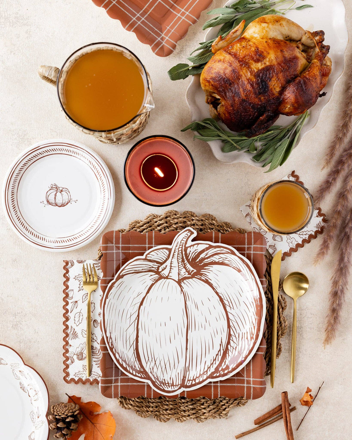 Pumpkin Line Art Paper Plates
