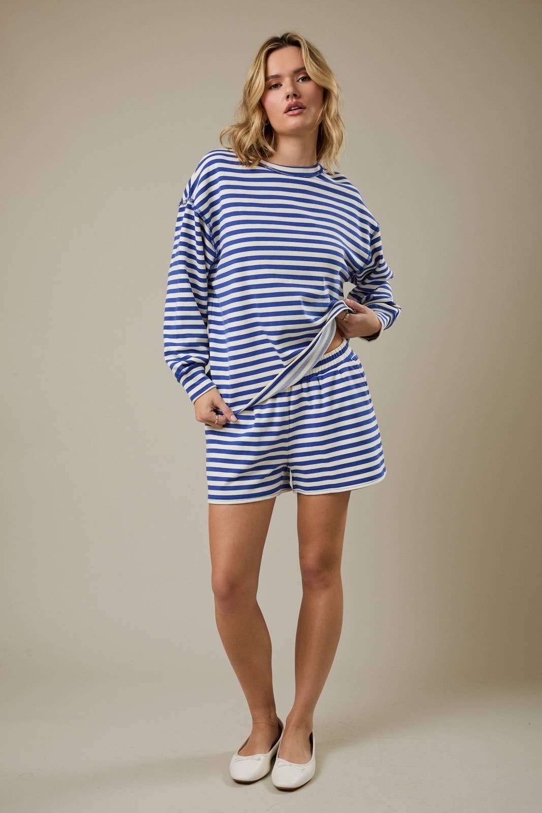 Sunday Edition Striped Sweatshirt and Shorts Set