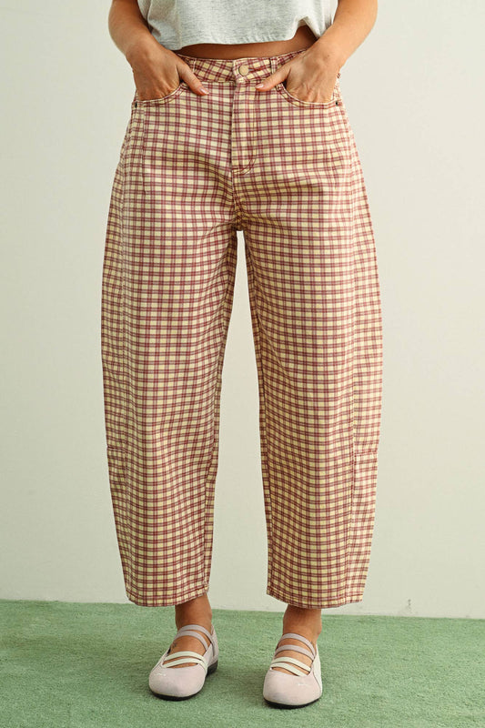 MIOU MUSE MINI GIGHAM BARREL PANTS