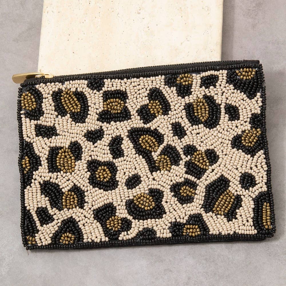 Beaded Leopard Print Coin Purse