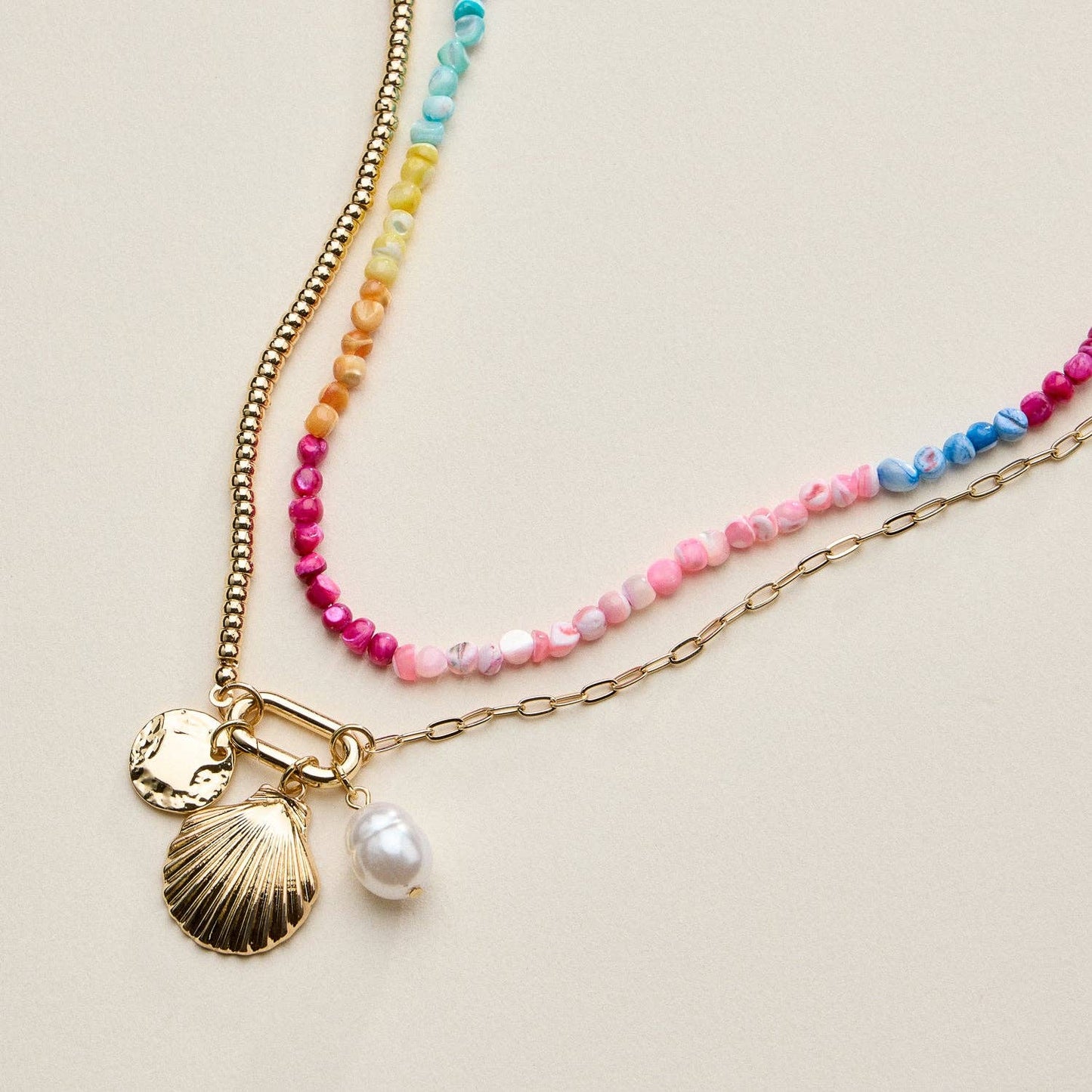 Multi Shell Charms Asymmetric | Chain & Beads Necklaces