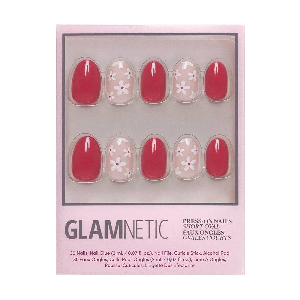 Red Blossom Press-On Nails | Short Oval | Red Floral Love