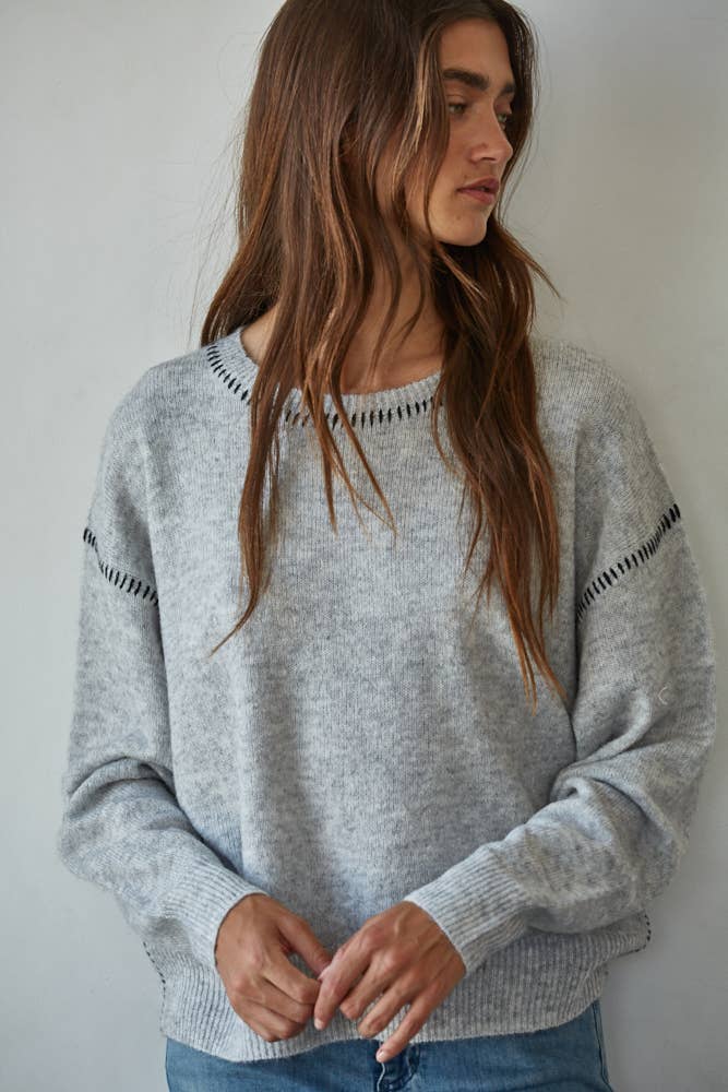 By Together Knit Sweater With Contrast Stitching Detail