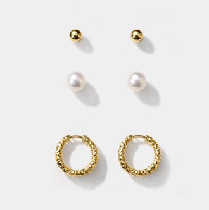 Bizou Gold Stainless Steel & Pearl Earring Set