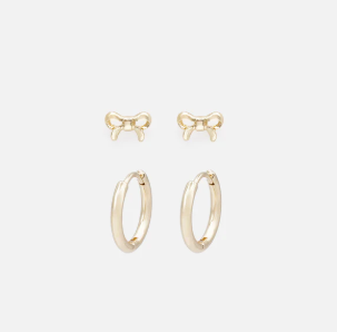 Bizou Duo of small gold hoop earrings & huggies