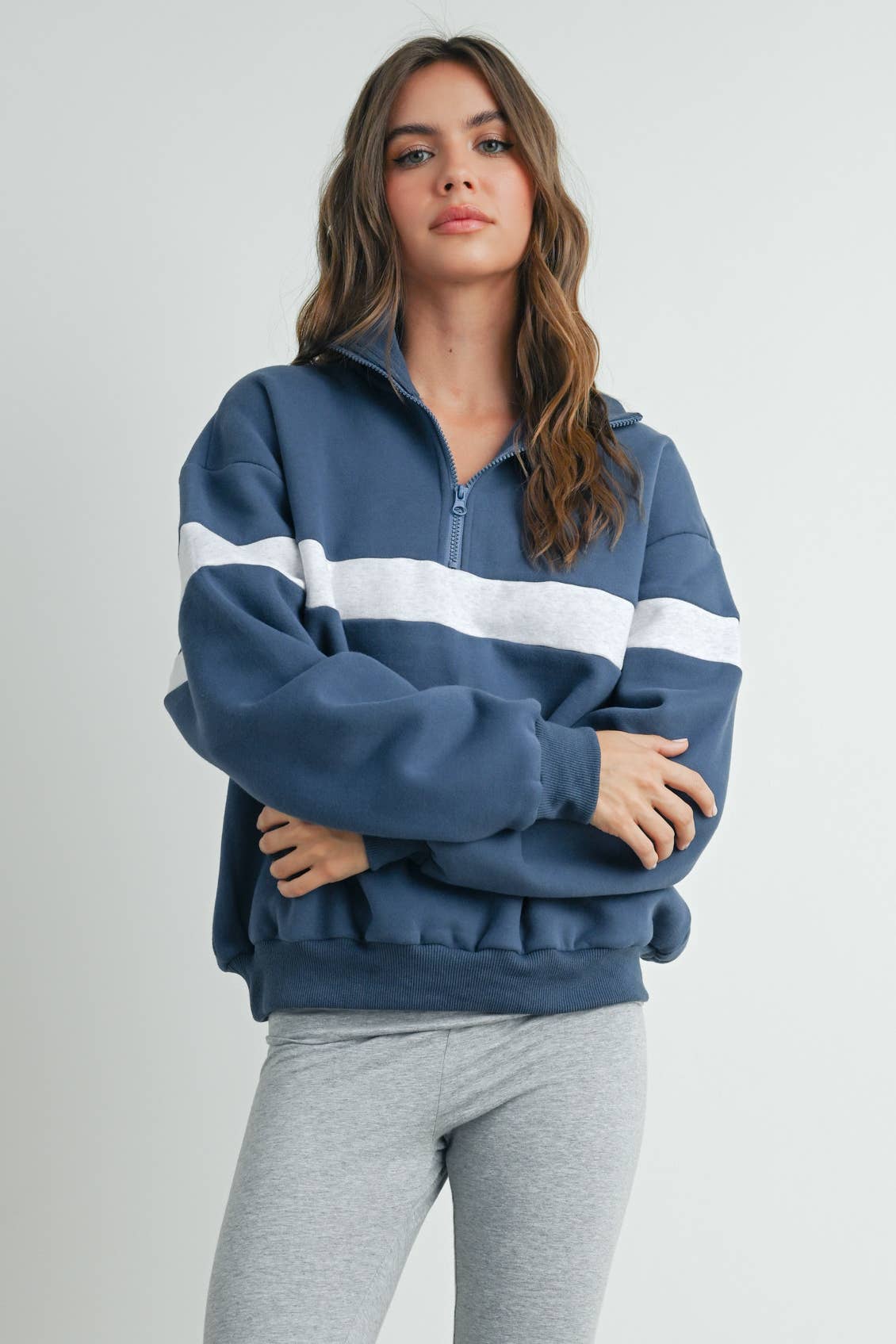 Butter Melon Two-Toned Half Zip Sweatshirt