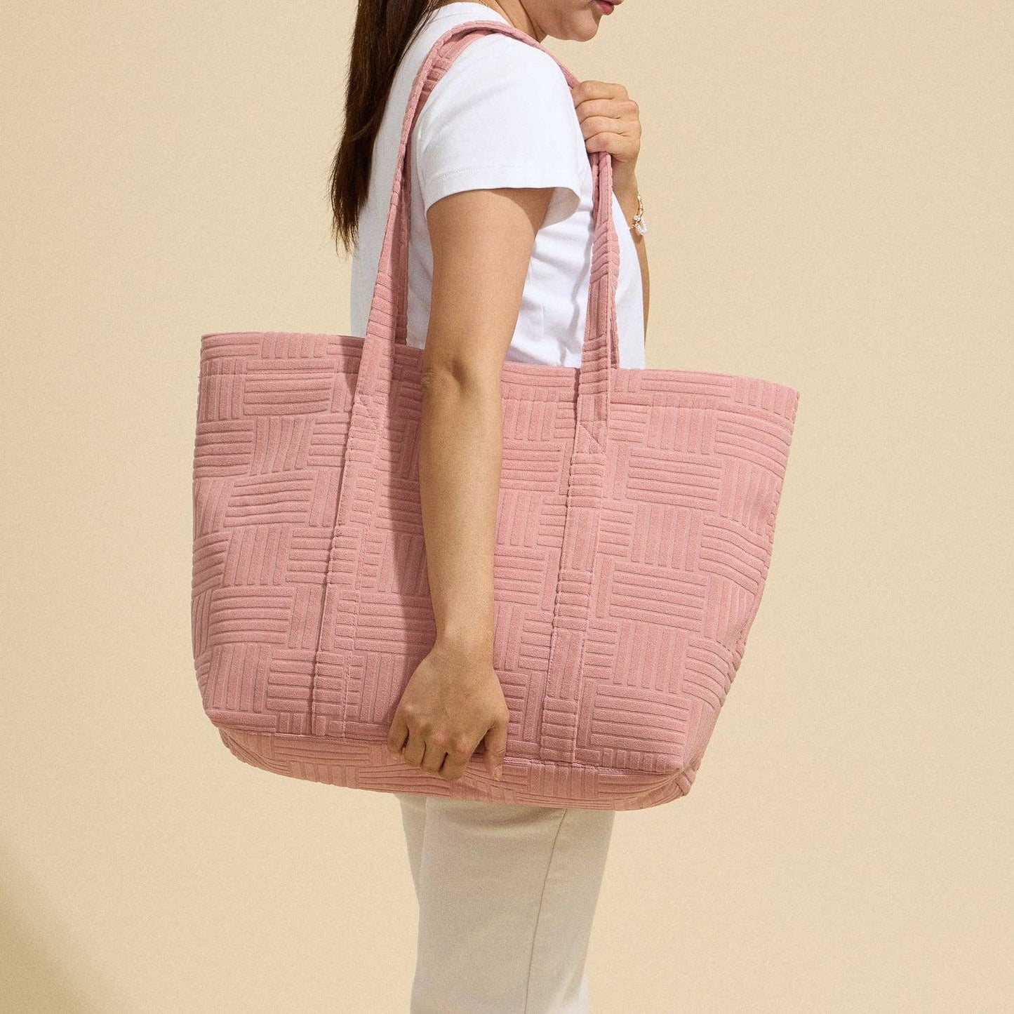 Quilted Tote Bag with Woven Texture