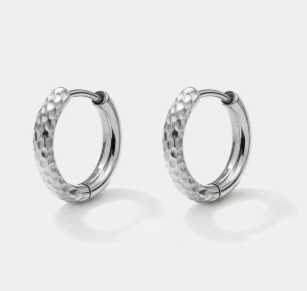Bizou Silver half textured stainless steel huggie earrings
