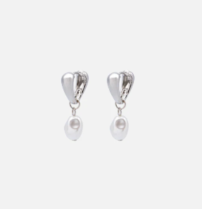 Bizou Silver triangle huggie earrings with pearl charm