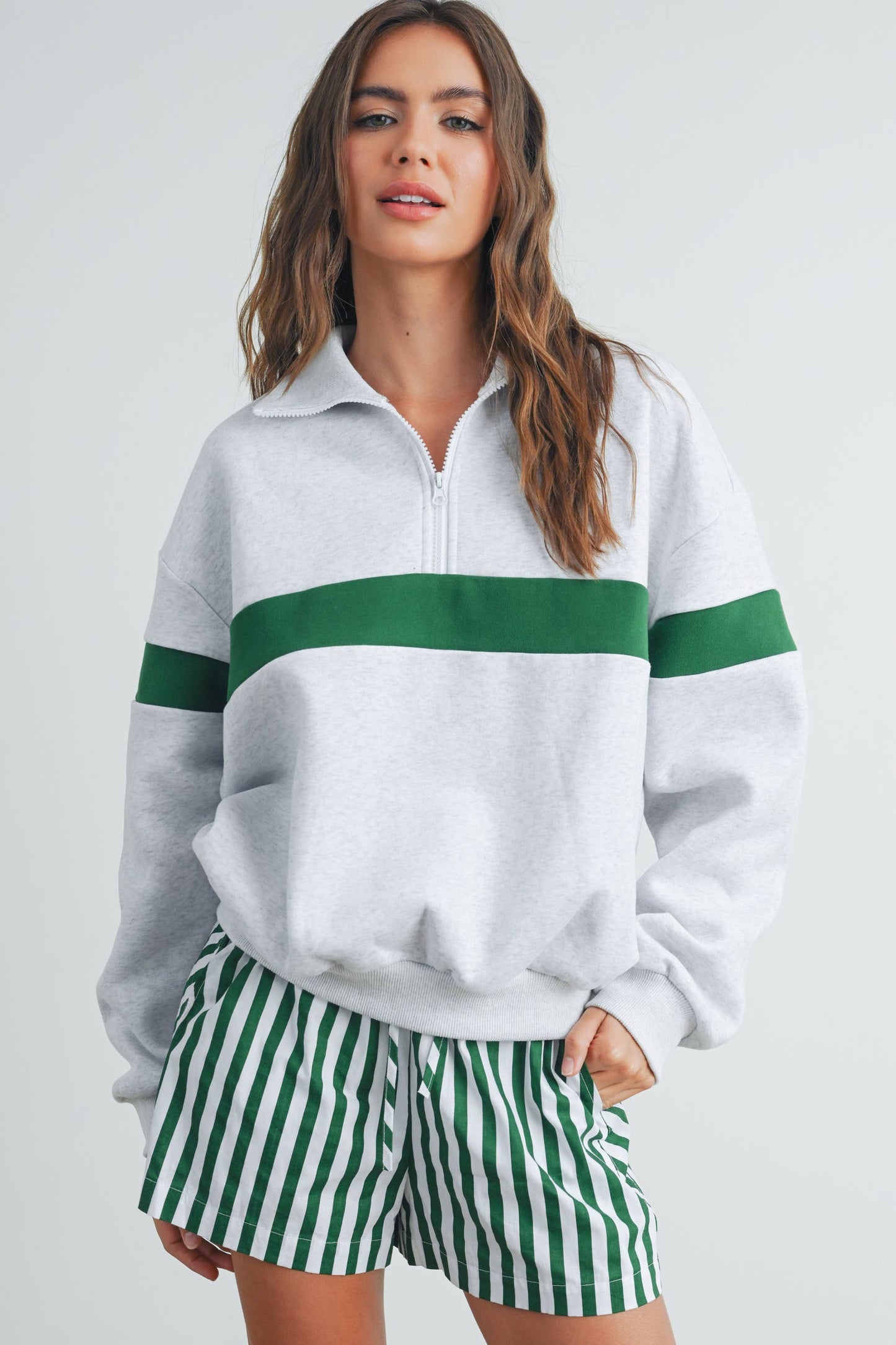 Butter Melon Two-Toned Half Zip Sweatshirt