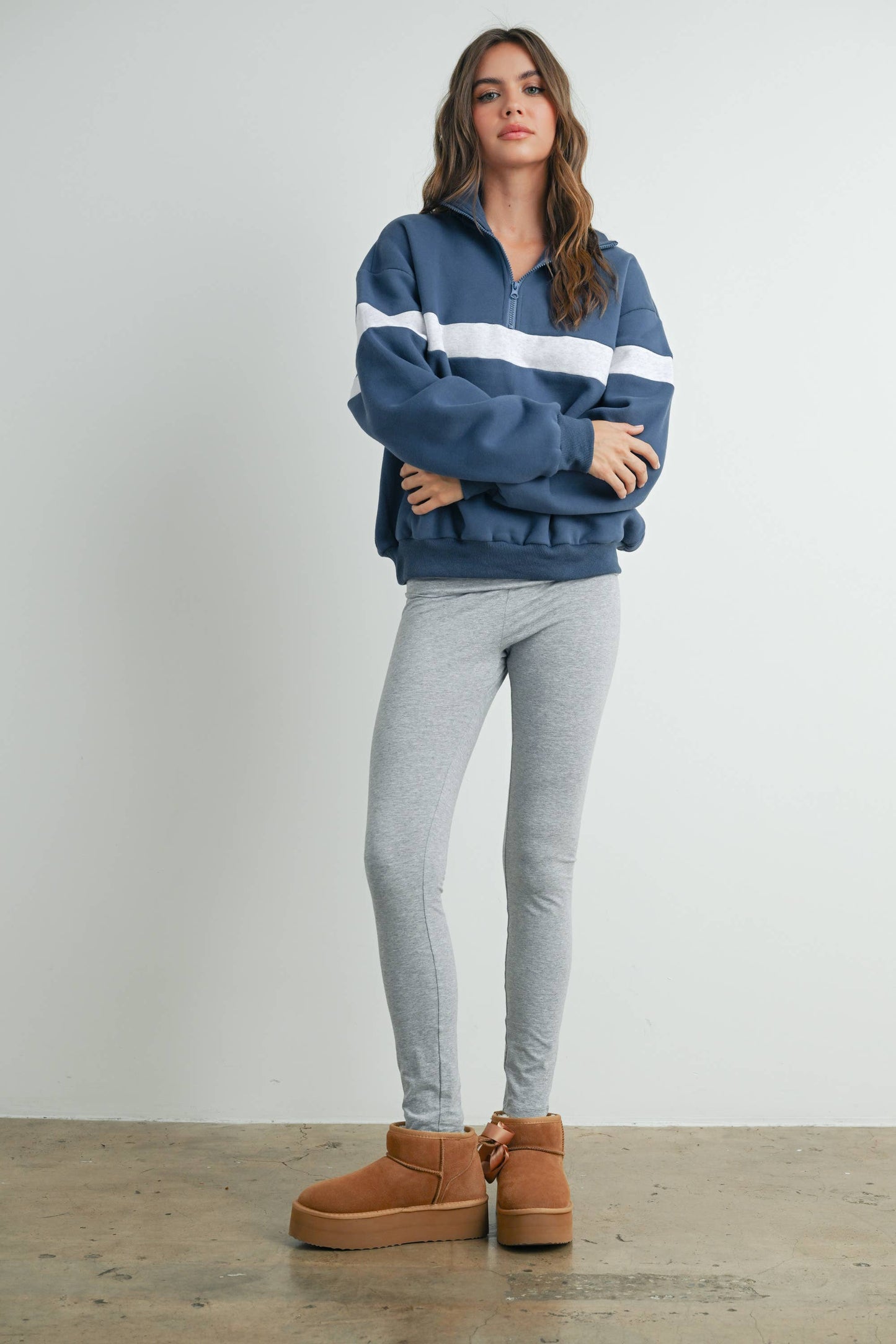 Butter Melon Two-Toned Half Zip Sweatshirt