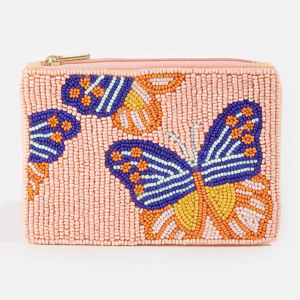 Textured Butterfly Beaded Coin Purse