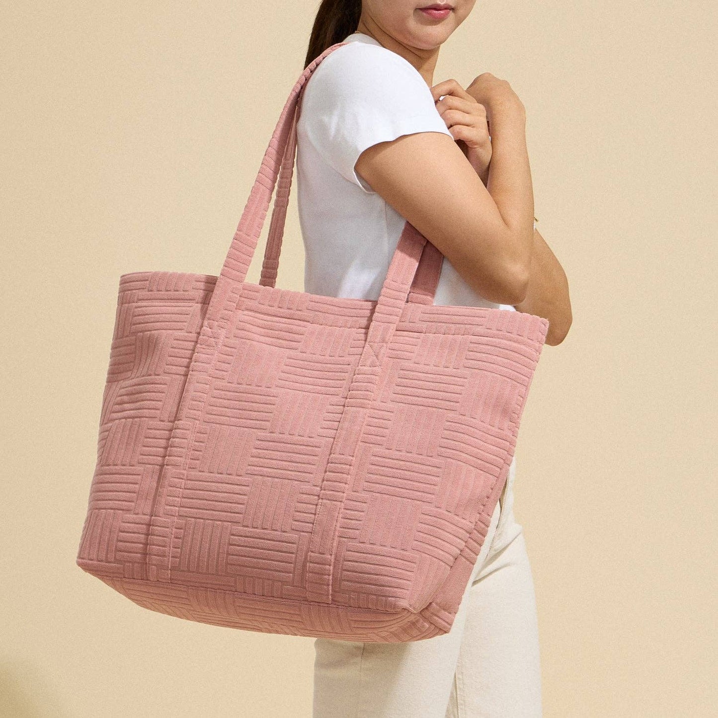 Quilted Tote Bag with Woven Texture