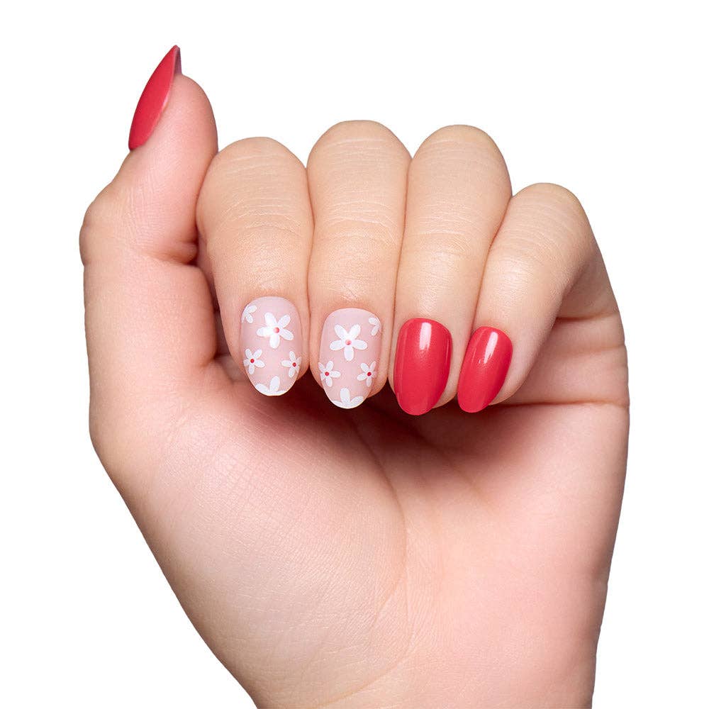 Red Blossom Press-On Nails | Short Oval | Red Floral Love