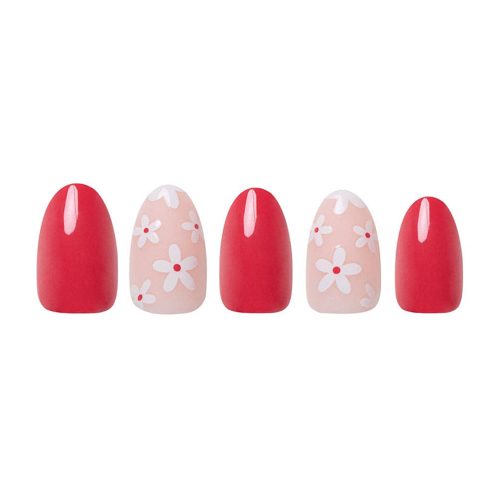 Red Blossom Press-On Nails | Short Oval | Red Floral Love