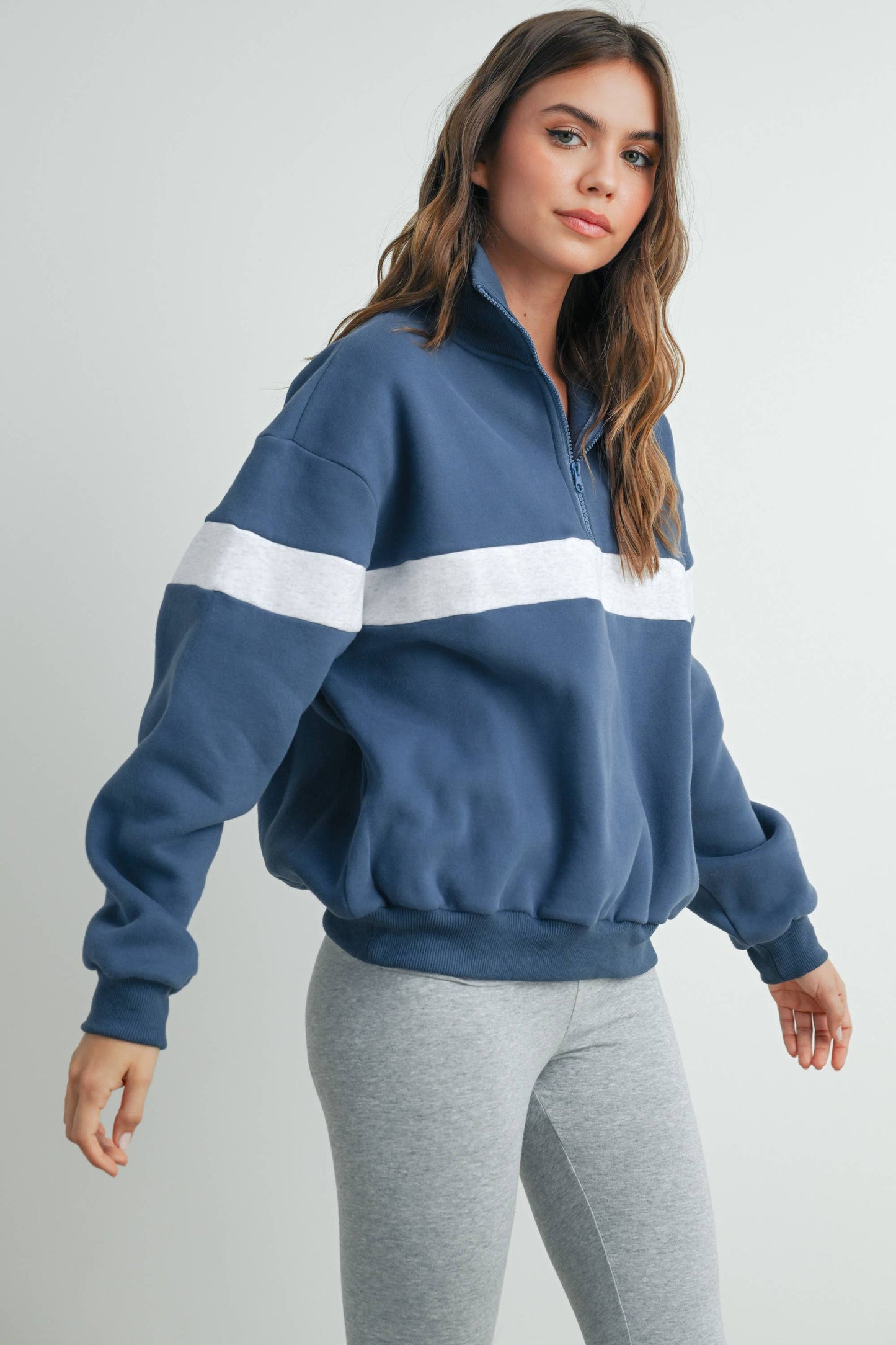 Butter Melon Two-Toned Half Zip Sweatshirt