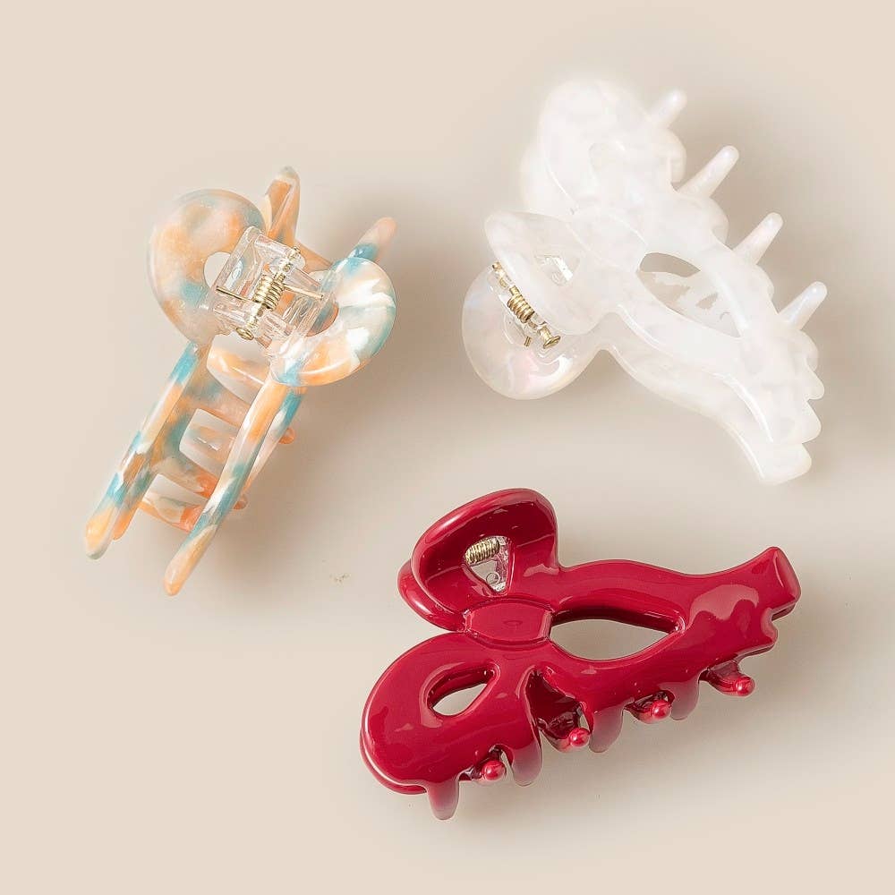 3 Piece Assorted Ribbon Bow Shape Hair Claw Set