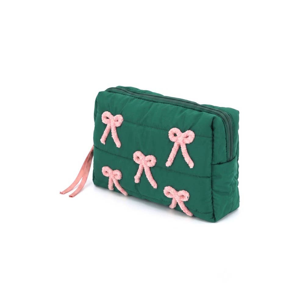 Bow Embellished Puffer Zip Pouch