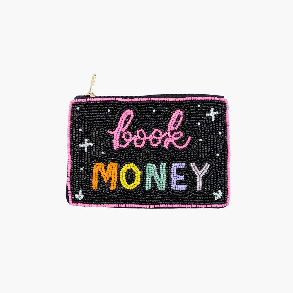 Book Money Script Beaded Coin Pouch With Sparkles