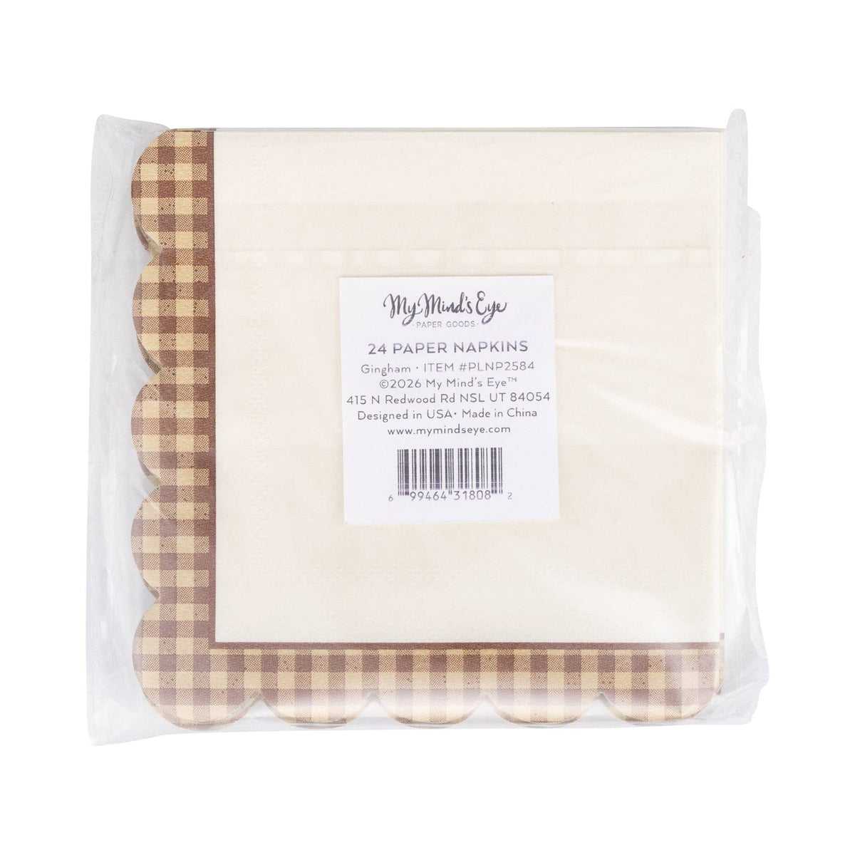 Brown Gingham Edge Cocktail Napkin (24ct)