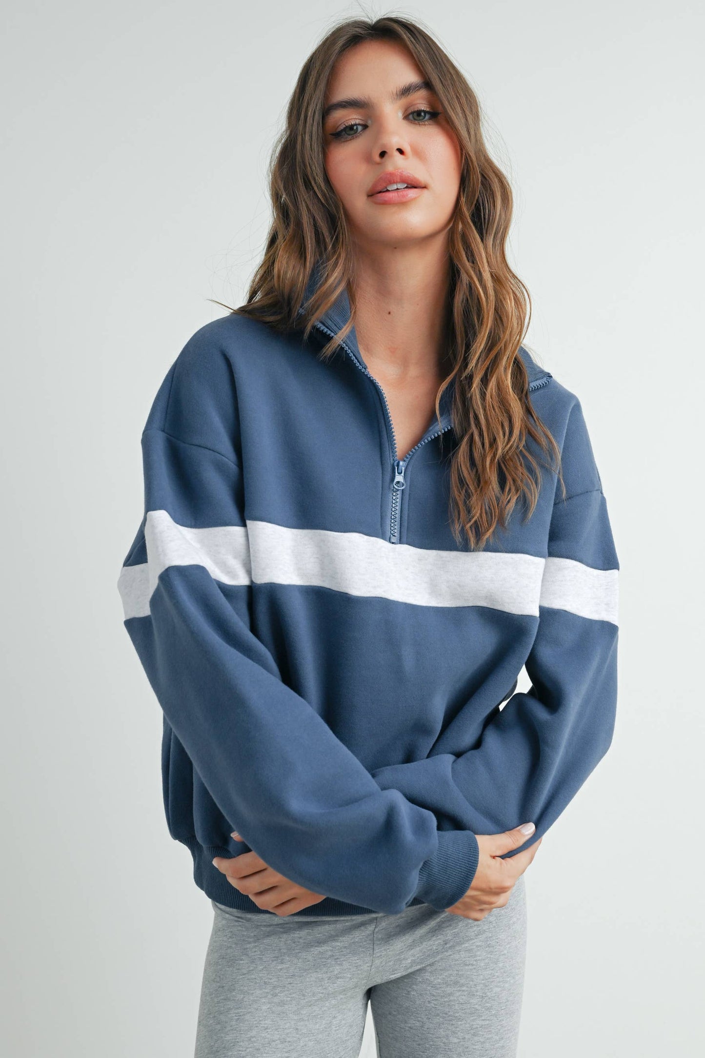 Butter Melon Two-Toned Half Zip Sweatshirt