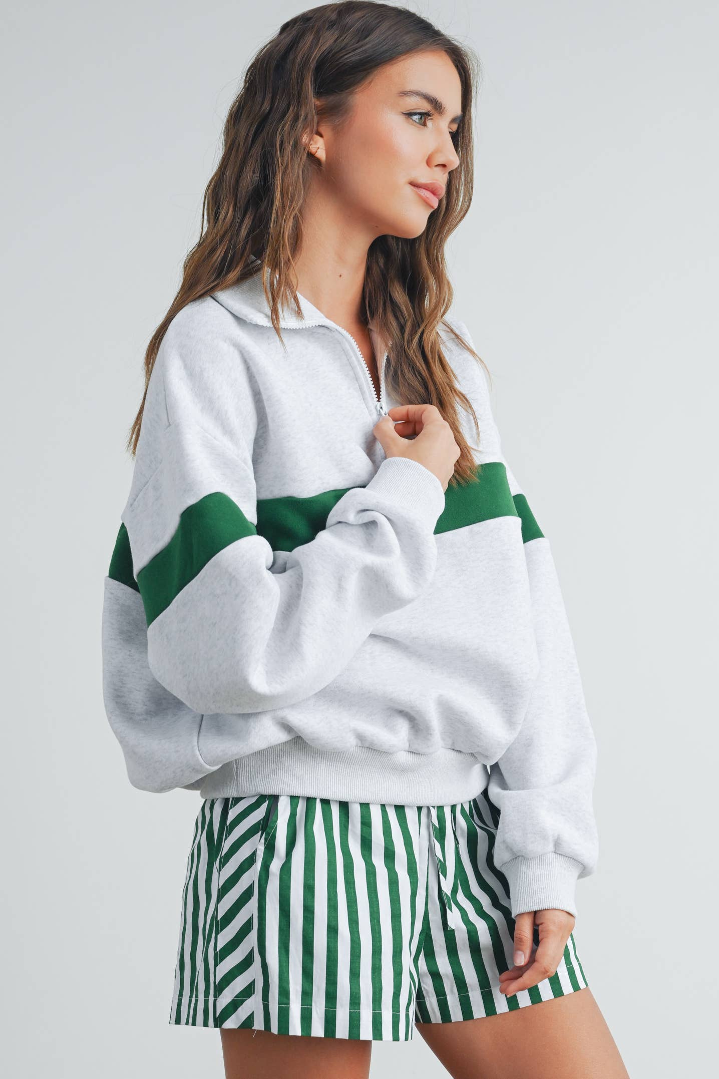 Butter Melon Two-Toned Half Zip Sweatshirt