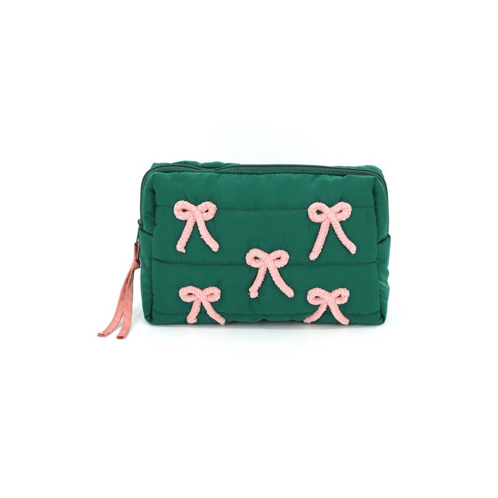 Bow Embellished Puffer Zip Pouch