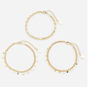 Bizou Trio of gold bracelets with moon, star and circle charms