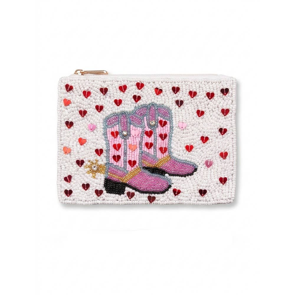 Cowboy Boots And Hearts Beaded Coin Pouch