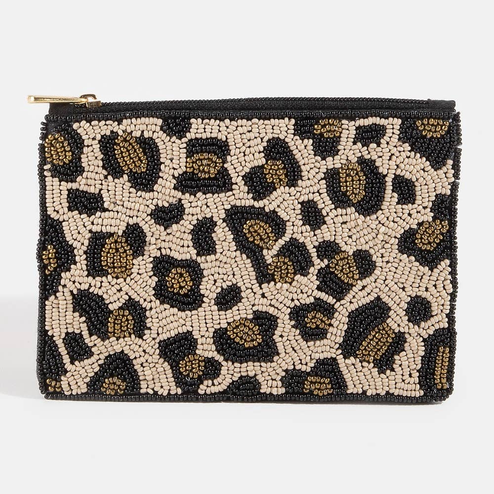 Beaded Leopard Print Coin Purse