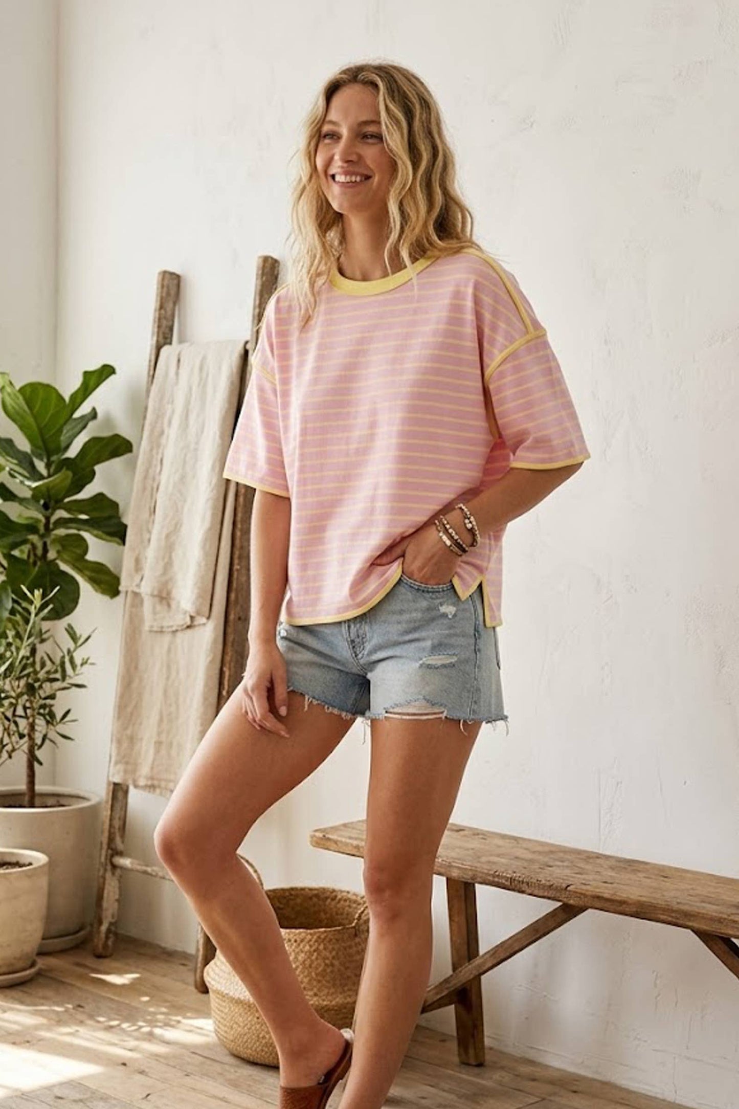 Striped Oversized Fit Cotton Tee