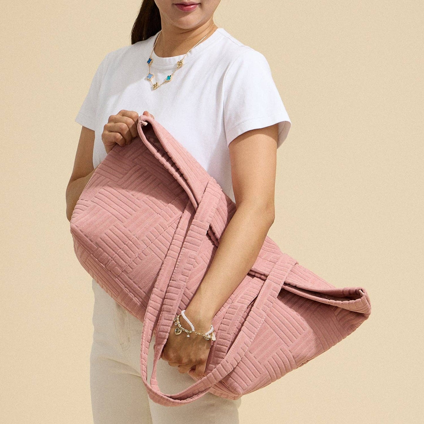 Quilted Tote Bag with Woven Texture