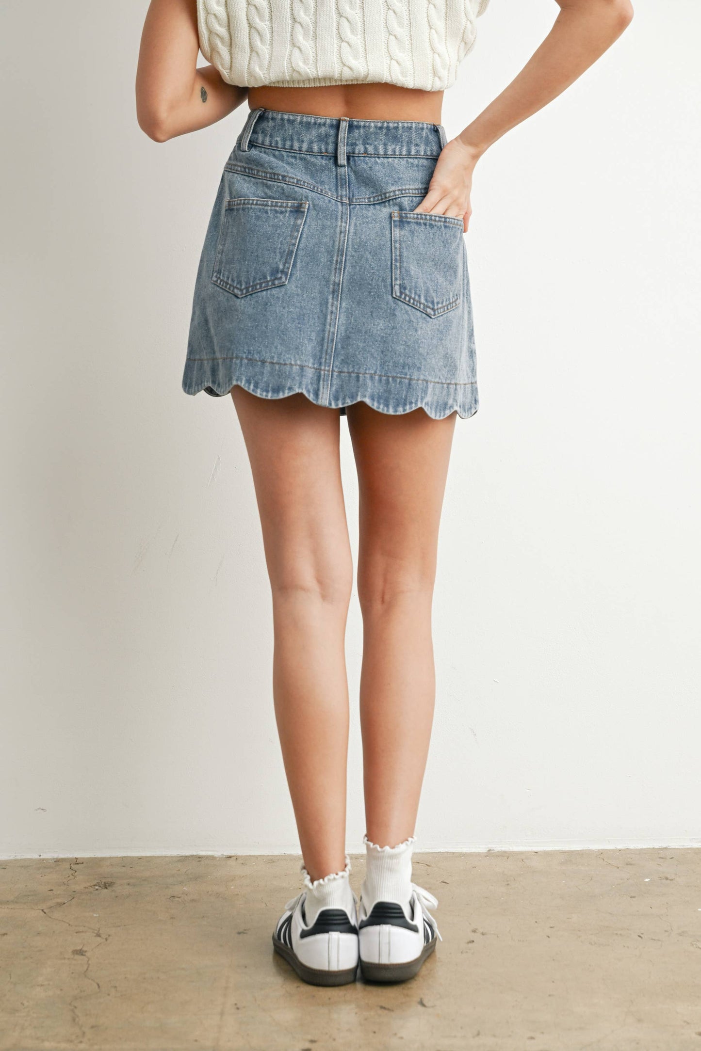 Butter Melon Buttoned Scallop Denim Skirt