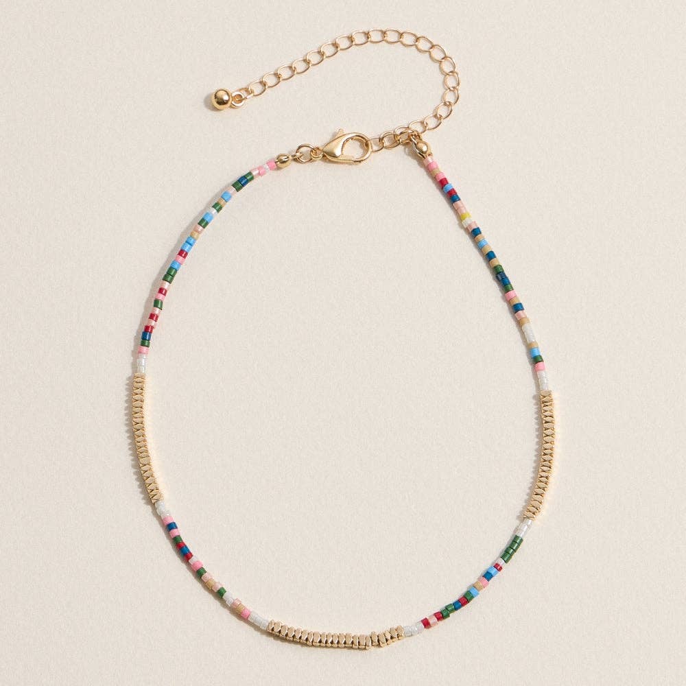 Colorful Seed Bead Anklet with Gold Accents