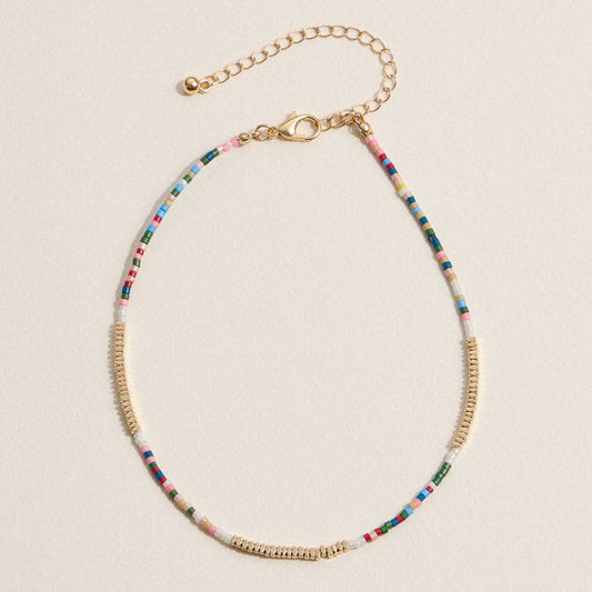 Colorful Seed Bead Anklet with Gold Accents