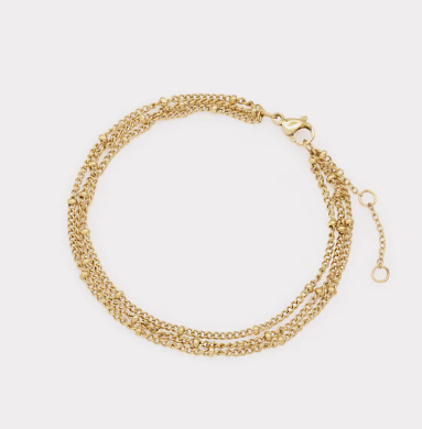 Bizou Gold triple chain bracelet with delicate stainless steel beads