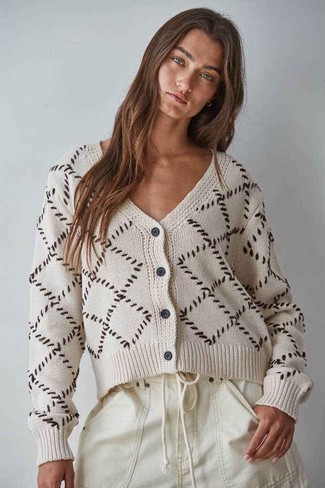 By Together Diamond Stitch Detail Cardigan