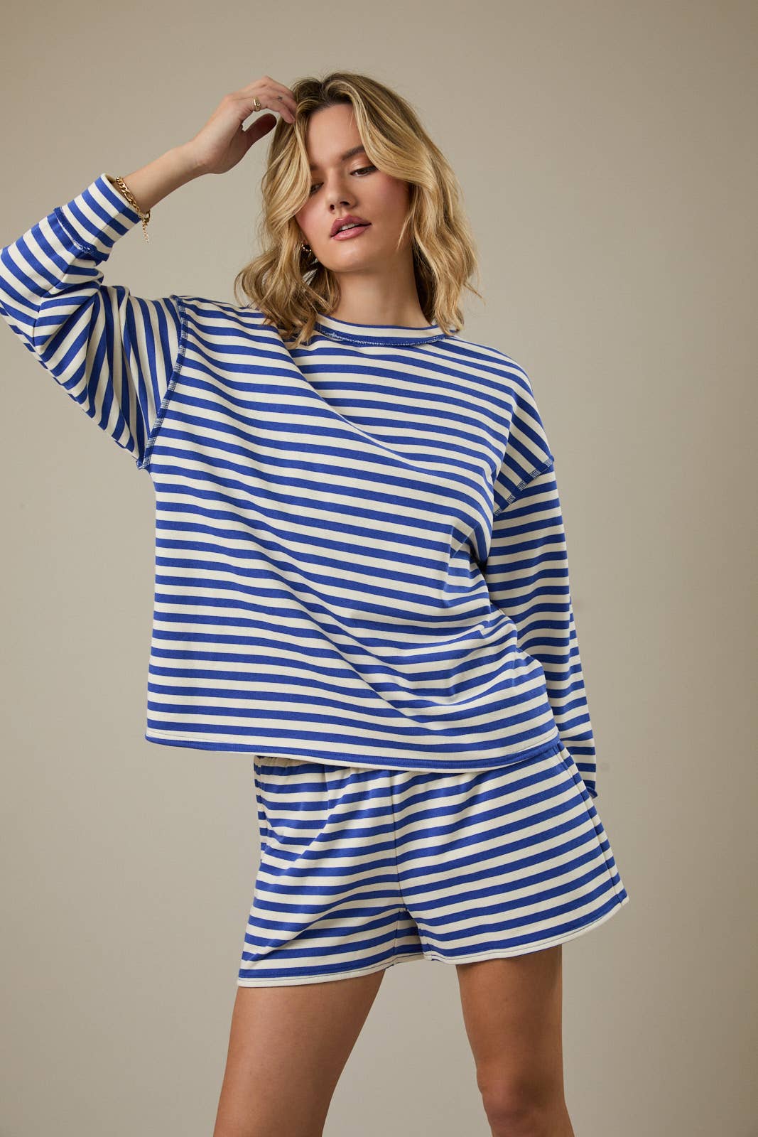 Sunday Edition Striped Sweatshirt and Shorts Set