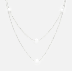 Bizou Silver double chain necklace with round beads