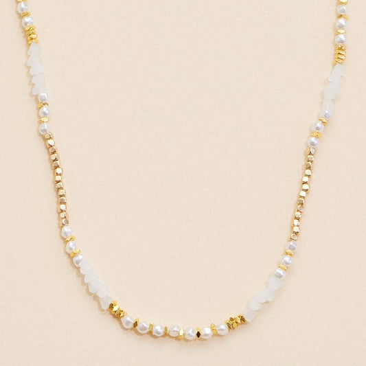 Glass Pearl & Metal Beaded Necklace
