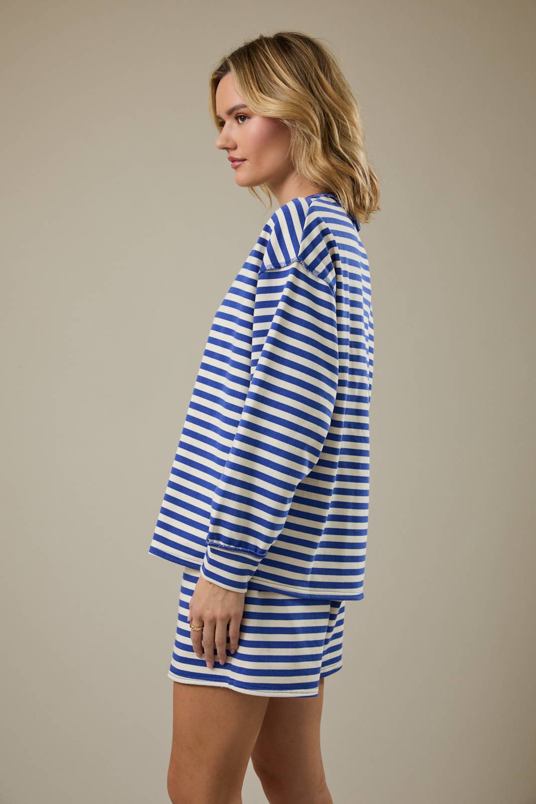 Sunday Edition Striped Sweatshirt and Shorts Set