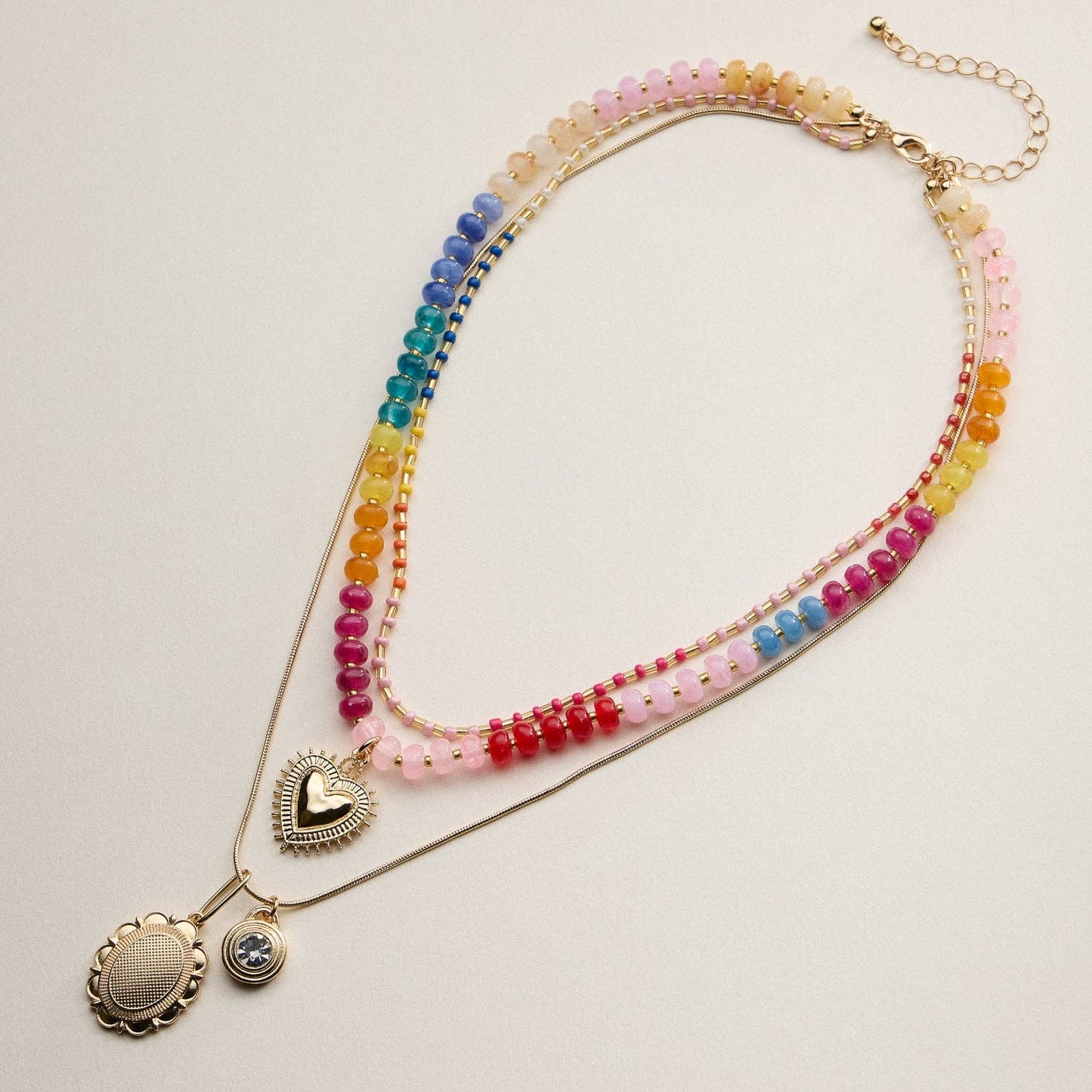 Layered Beaded and Pendant Necklace Set