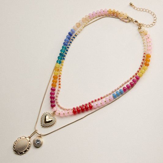 Layered Beaded and Pendant Necklace Set