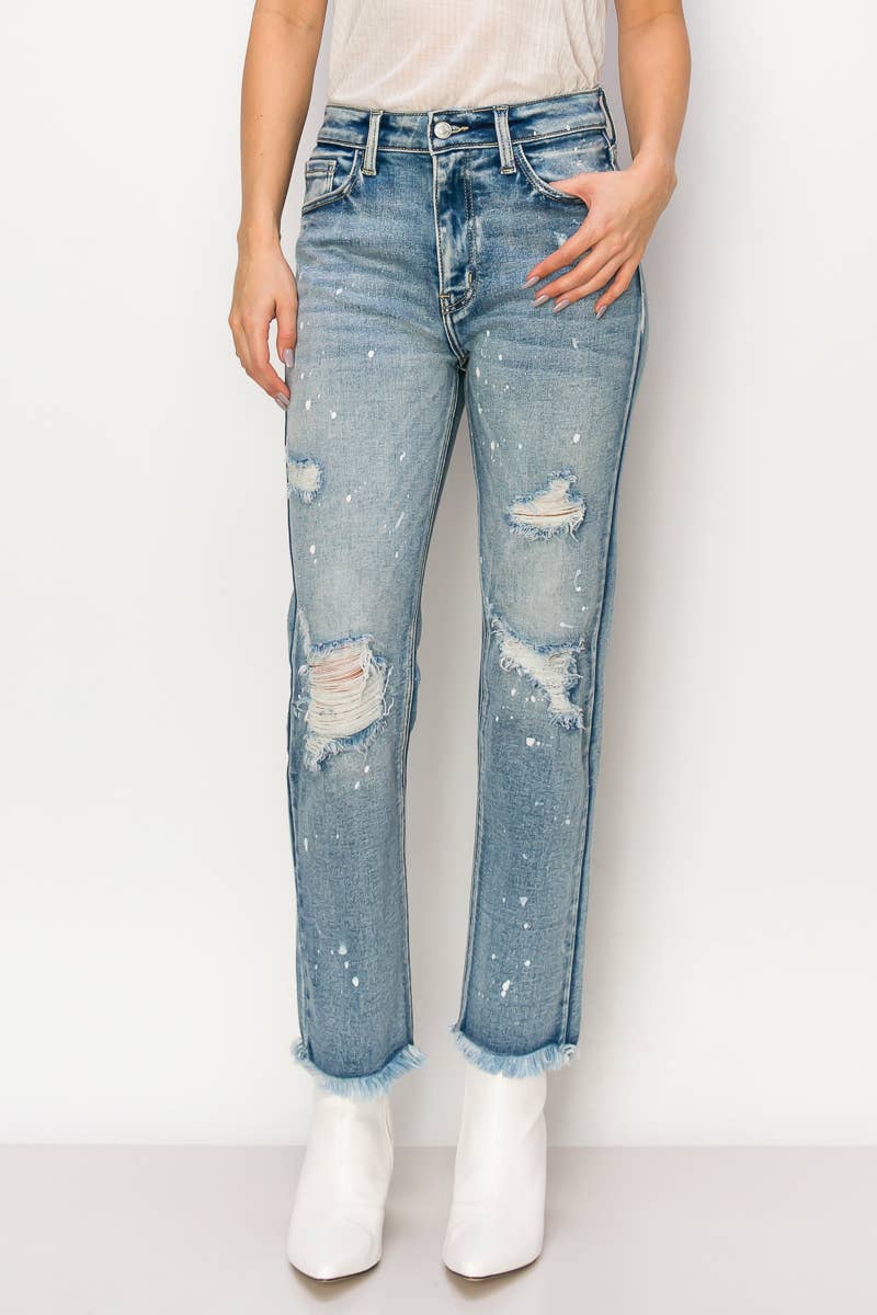 Artemis Vintage High Rise Straight w/Frayed Hem Jean
