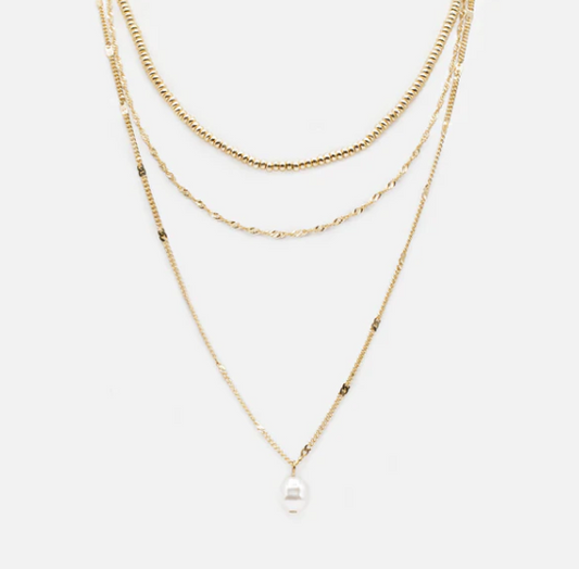 Bizou Triple Chain Necklace with Pearl